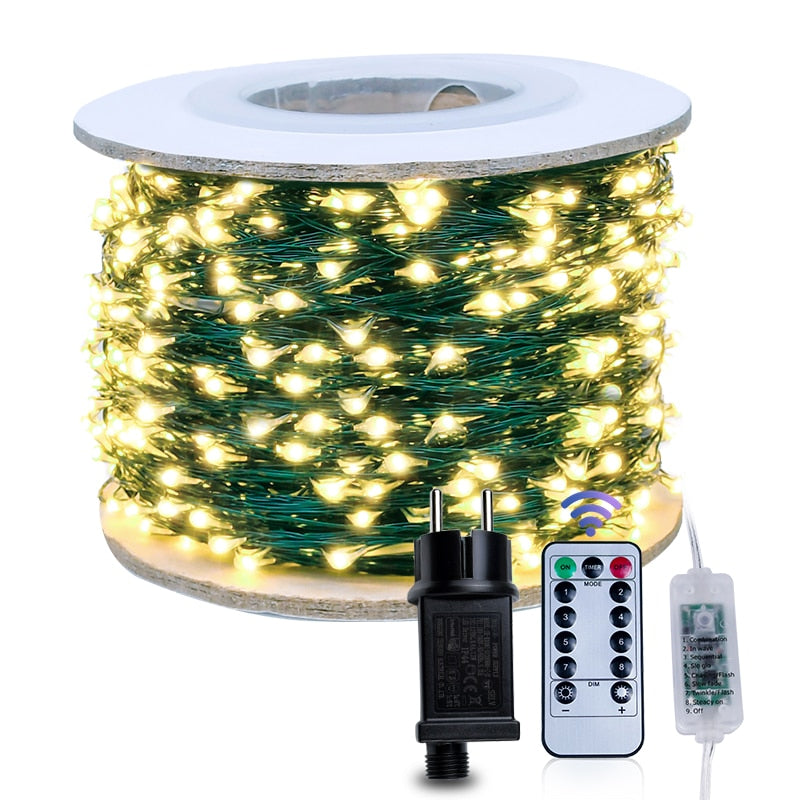 LED Christmas Light Fairy String Garland Plug In 30M 50M 100M Green Wire for Christmas Tree Decoration Home Indoor New Year 2023