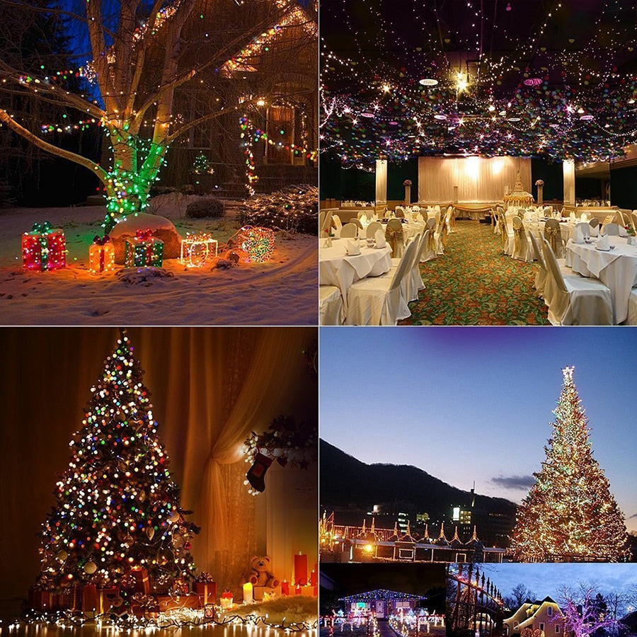 LED String Lights Indoor/Outdoor Traditional Christmas with Green Rope