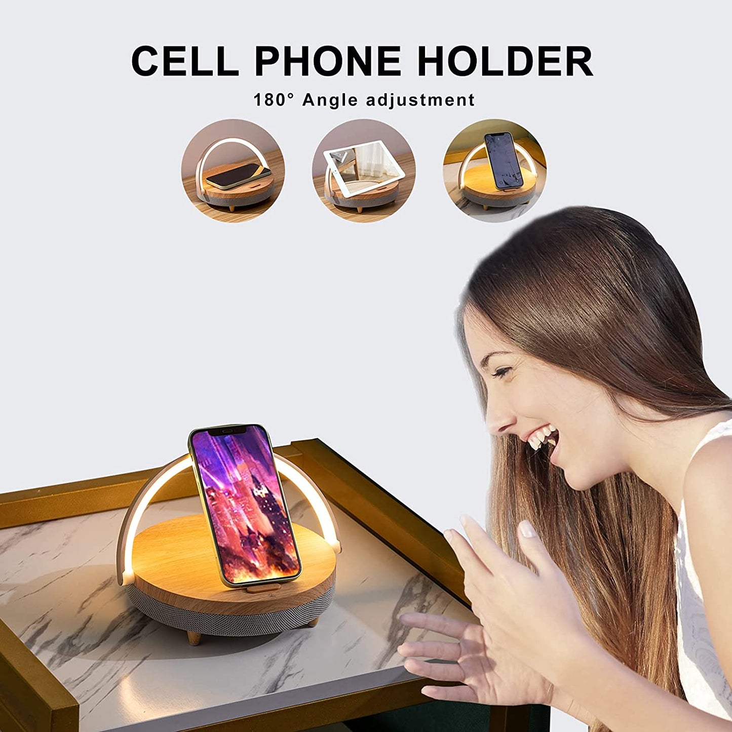 Multi-function Wireless Phone Charger, Adjustable Light, Bluetooth Speaker