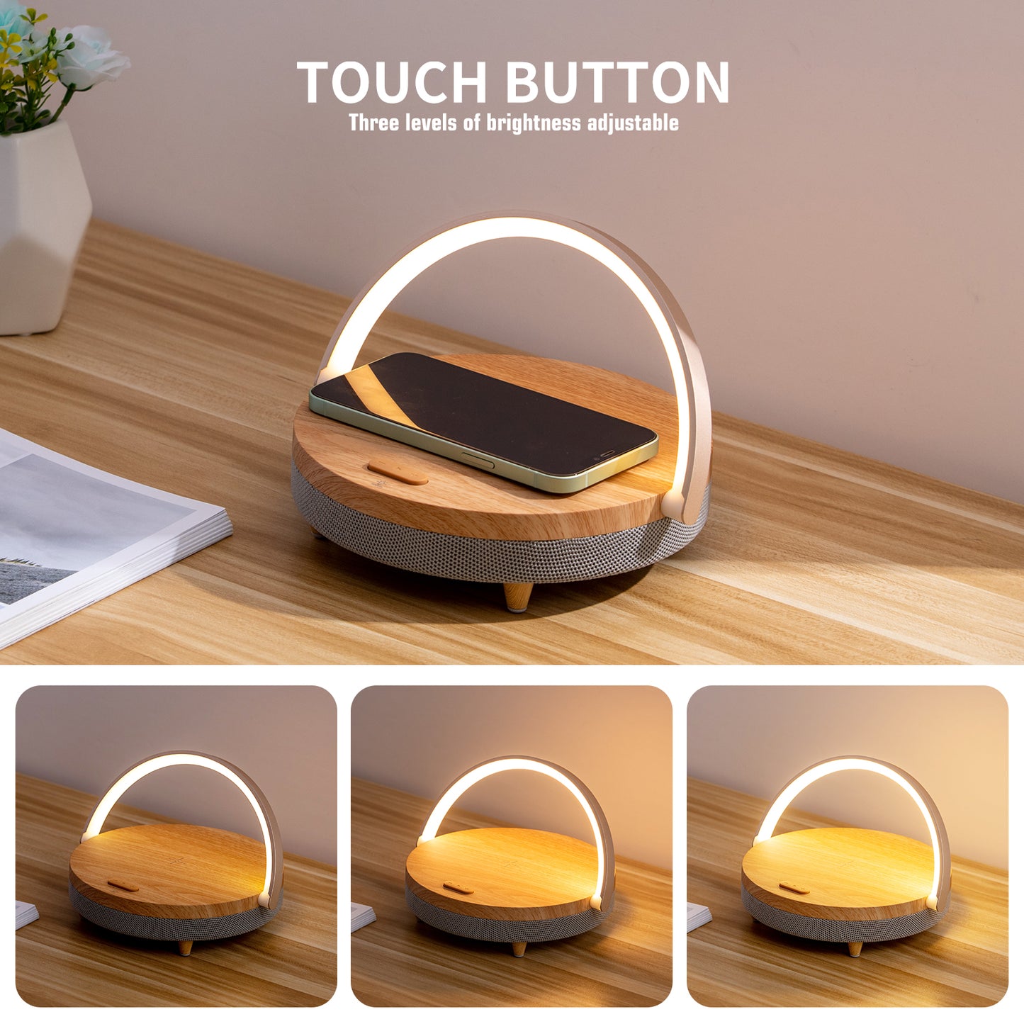 Multi-function Wireless Phone Charger, Adjustable Light, Bluetooth Speaker