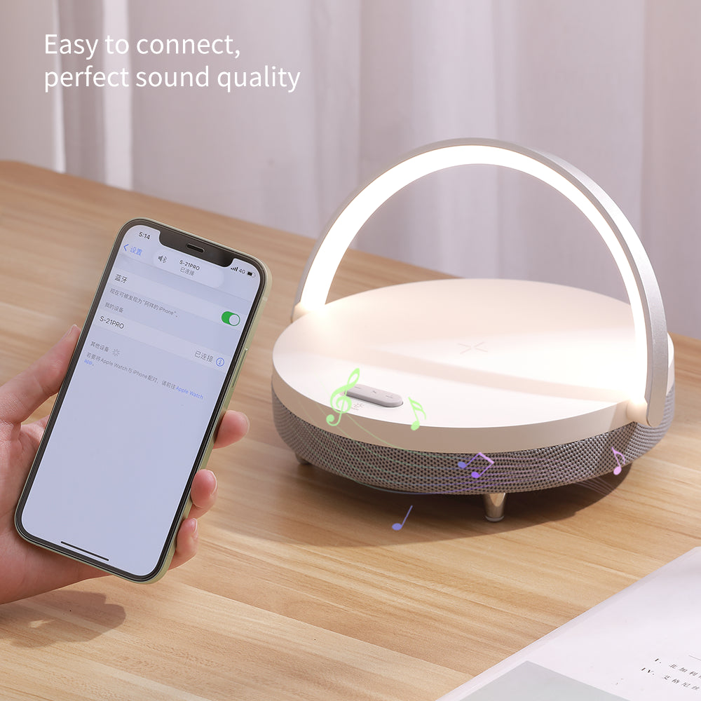 Multi-function Wireless Phone Charger, Adjustable Light, Bluetooth Speaker