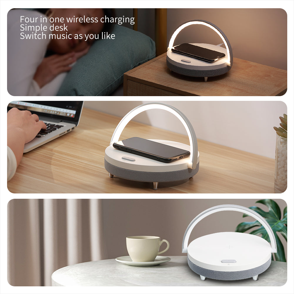 Multi-function Wireless Phone Charger, Adjustable Light, Bluetooth Speaker