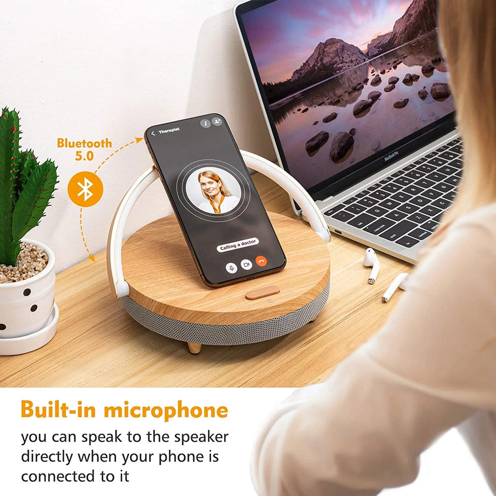 Multi-function Wireless Phone Charger, Adjustable Light, Bluetooth Speaker